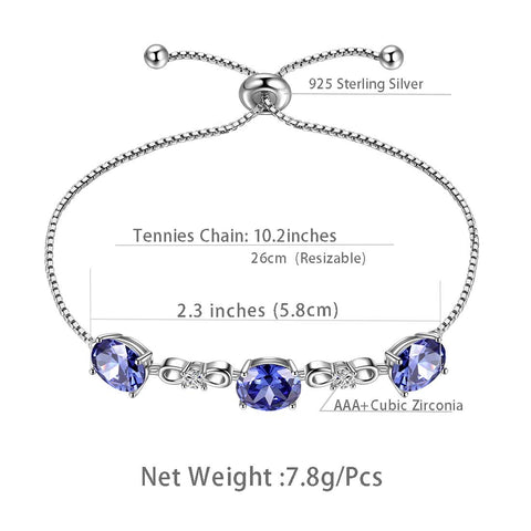 Pulsera redonda de tanzanita con piedra natal de diciembre, joyería para mujeres y niñas, regalo de cumpleaños, plata de ley