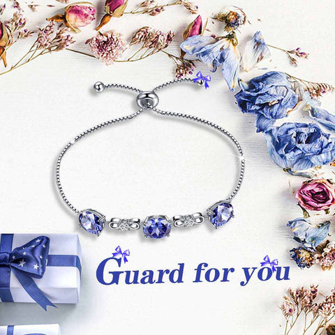 Pulsera redonda de tanzanita con piedra natal de diciembre, joyería para mujeres y niñas, regalo de cumpleaños, plata de ley