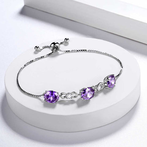 Bracelet rond en améthyste avec pierre de naissance de février pour femmes et filles, bijoux cadeau d'anniversaire en argent sterling