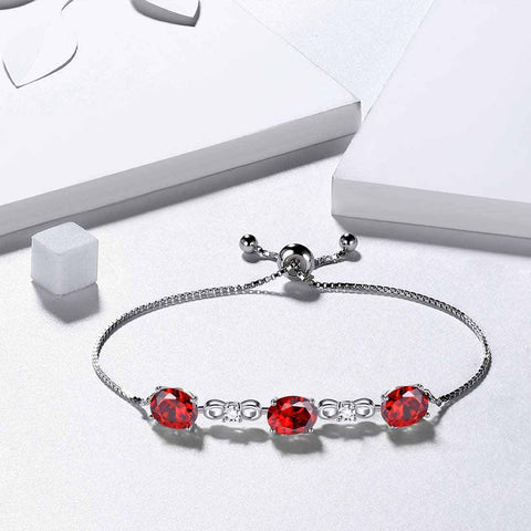 Pulsera redonda con piedra natal de enero, granate, joyería para mujeres y niñas, regalo de cumpleaños, plata de ley