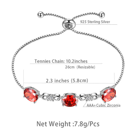 Pulsera redonda con piedra natal de enero, granate, joyería para mujeres y niñas, regalo de cumpleaños, plata de ley