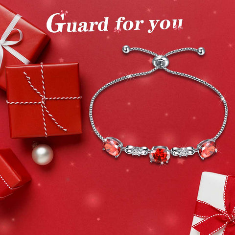 Pulsera redonda con piedra natal de enero, granate, joyería para mujeres y niñas, regalo de cumpleaños, plata de ley