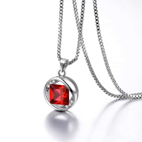 Runder Geburtsstein Januar Granat Halskette Anhänger Damen Mädchen Schmuck Geburtstagsgeschenk