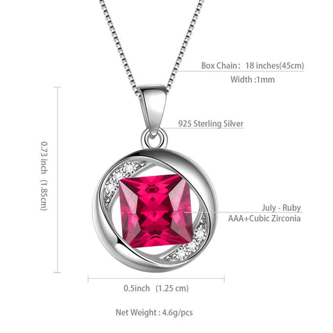 Runder Geburtsstein Juli Rubin Halskette Anhänger Damen Mädchen Schmuck Geburtstagsgeschenk