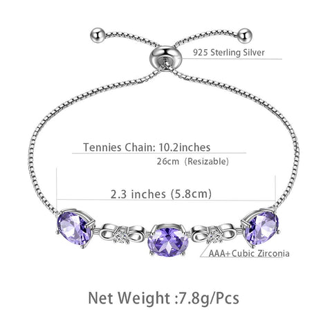 Round Birthstone June Alexandrite Bracelet Women Girls Jewelry Birthday Gift Sterling Silver