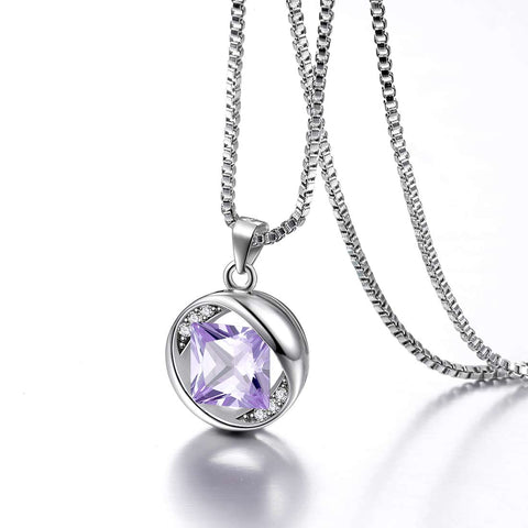 Round Birthstone June Alexandrite Necklace Pendant Women Girls Jewelry Birthday Gift