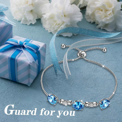 Bracelet rond avec pierre de naissance de mars et aigue-marine pour femmes et filles, bijoux cadeau d'anniversaire en argent sterling