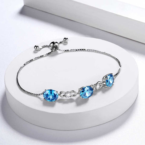 Bracelet rond avec pierre de naissance de mars et aigue-marine pour femmes et filles, bijoux cadeau d'anniversaire en argent sterling