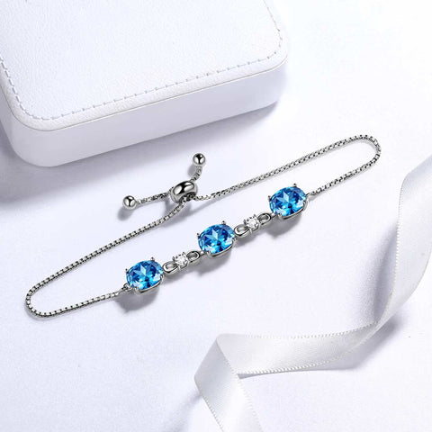 Bracelet rond avec pierre de naissance de mars et aigue-marine pour femmes et filles, bijoux cadeau d'anniversaire en argent sterling