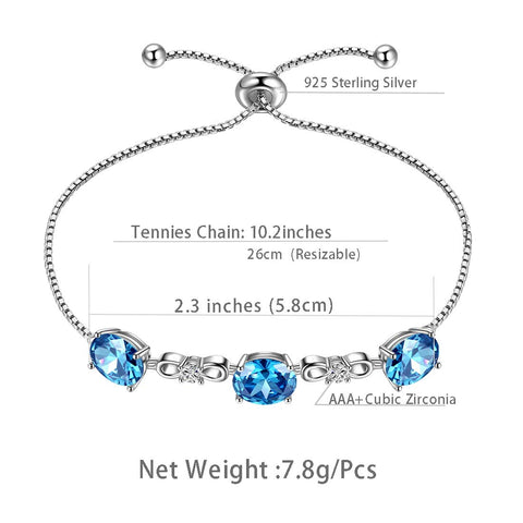 Bracelet rond avec pierre de naissance de mars et aigue-marine pour femmes et filles, bijoux cadeau d'anniversaire en argent sterling
