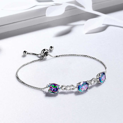 Rundes Regenbogen-Mystic-Topas-Armband für Damen und Mädchen, Schmuck, Geburtstagsgeschenk, Sterlingsilber