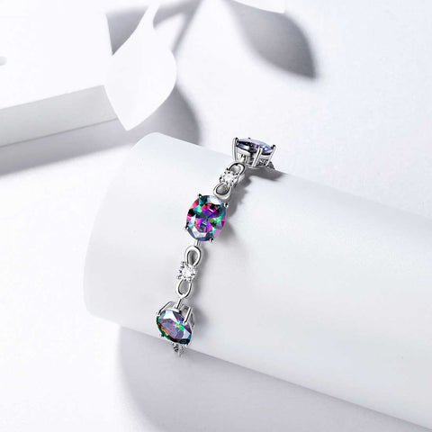 Rundes Regenbogen-Mystic-Topas-Armband für Damen und Mädchen, Schmuck, Geburtstagsgeschenk, Sterlingsilber