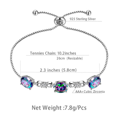 Rundes Regenbogen-Mystic-Topas-Armband für Damen und Mädchen, Schmuck, Geburtstagsgeschenk, Sterlingsilber