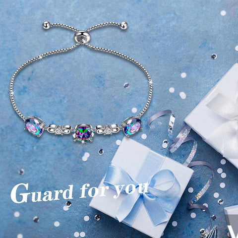 Rundes Regenbogen-Mystic-Topas-Armband für Damen und Mädchen, Schmuck, Geburtstagsgeschenk, Sterlingsilber