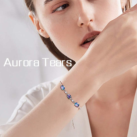 Rundes Regenbogen-Mystic-Topas-Armband für Damen und Mädchen, Schmuck, Geburtstagsgeschenk, Sterlingsilber