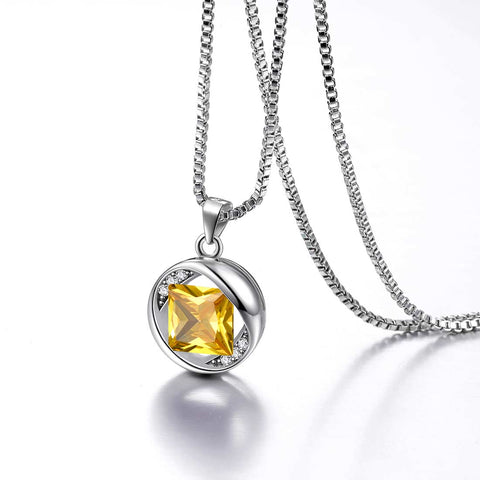 Collana rotonda con pietra portafortuna di novembre, collana con citrino, regalo di compleanno per gioielli da donna
