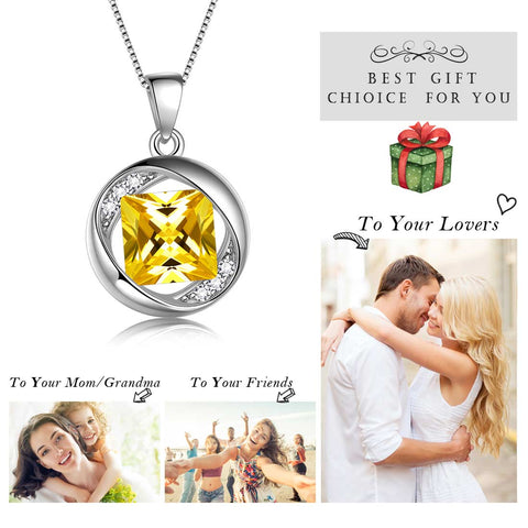 Collana rotonda con pietra portafortuna di novembre, collana con citrino, regalo di compleanno per gioielli da donna