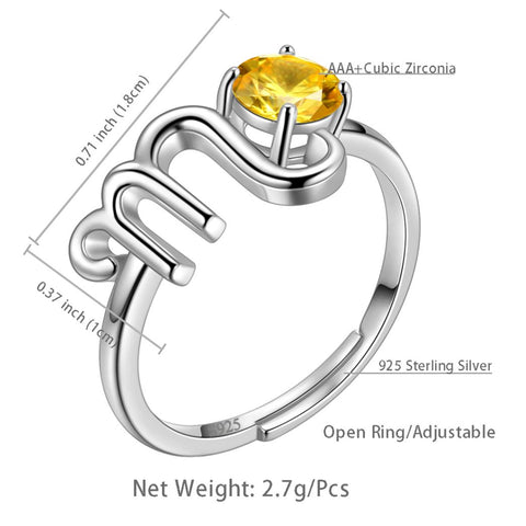 Scorpio Ring November Citrine Birthstone Zodiac Women Girls Jewelry Birthday Gift