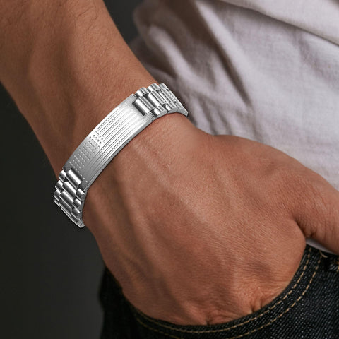 Pulsera de reloj de acero inoxidable con bandera estadounidense