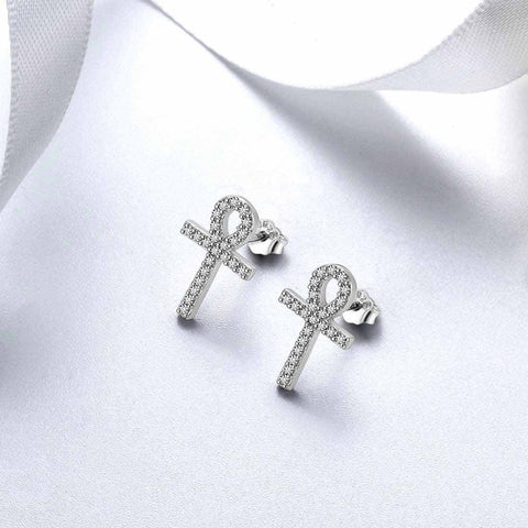 Piccoli orecchini a forma di croce Ankh da donna, gioielli da uomo in argento sterling