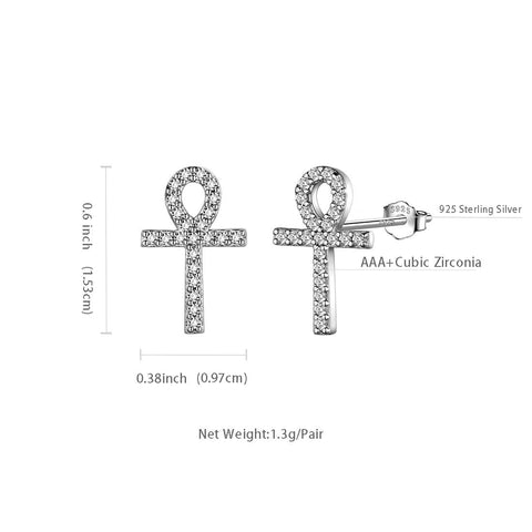 Piccoli orecchini a forma di croce Ankh da donna, gioielli da uomo in argento sterling