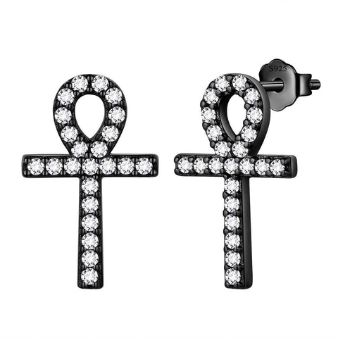 Piccoli orecchini a forma di croce Ankh da donna, gioielli da uomo in argento sterling