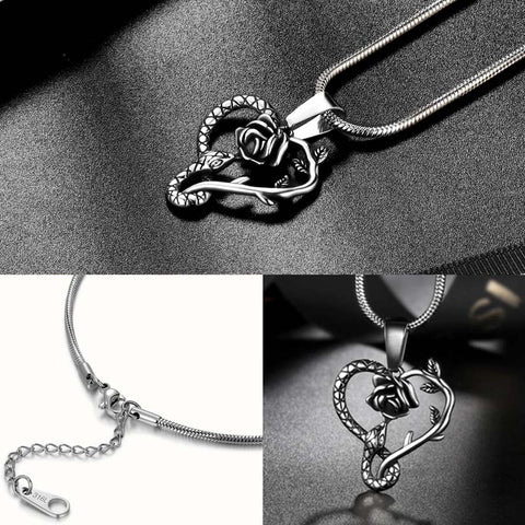 Men Snake Necklace Rose Heart Pendant Women Jewelry Stainless Steel