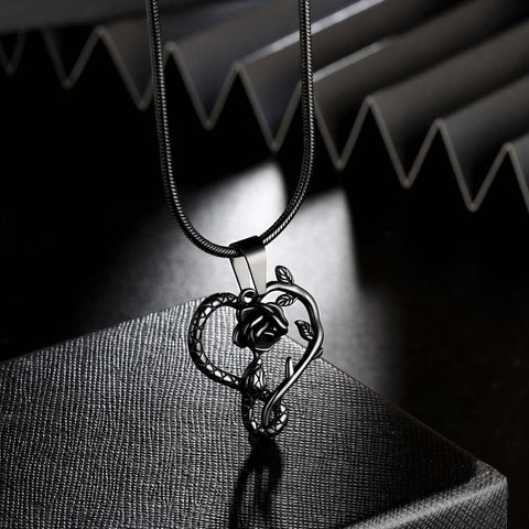 Men Snake Necklace Rose Heart Pendant Women Jewelry Stainless Steel