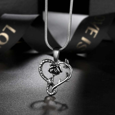 Men Snake Necklace Rose Heart Pendant Women Jewelry Stainless Steel