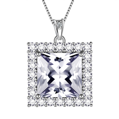 Square Birthstone April Diamond Necklace Pendant Sterling Silver