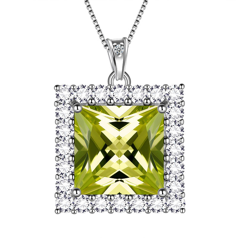 Square Birthstone Necklace Pendant Women Jewelry Birthday Gift 925 Sterling Silver - Aurora Tears