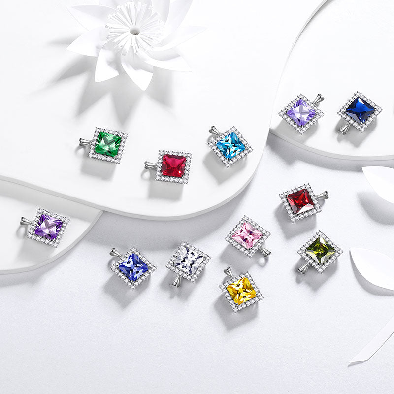 Square Birthstone December Tanzanite Necklace Pendant Sterling Silver - Necklaces - Aurora Tears