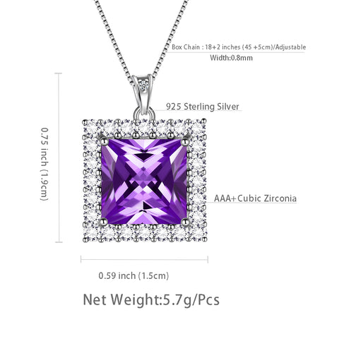 Quadratischer Geburtsstein Februar Amethyst Halskette Anhänger Damen Mädchen Schmuck Geburtstagsgeschenke Sterling Silber