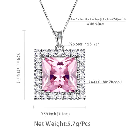 Collier avec pendentif en tourmaline carrée avec pierre de naissance d'octobre pour femmes et filles, bijoux cadeaux d'anniversaire en argent sterling