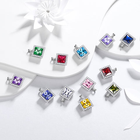 Square Birthstone June Alexandrite Necklace Pendant Women Girls Jewelry Birthday Gifts Sterling Silver