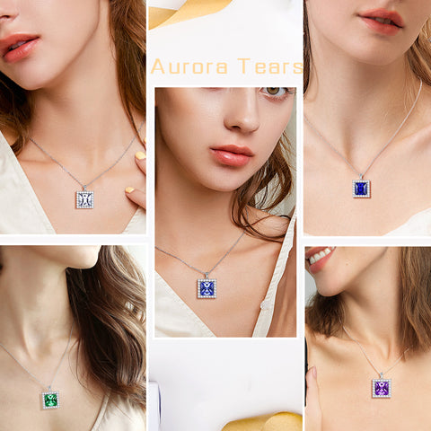 Collier avec pendentif en diamant avec pierre de naissance carrée pour avril, bijoux pour femmes et filles, cadeaux d'anniversaire en argent sterling