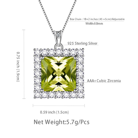 Collar cuadrado con piedra natal de agosto y peridoto, colgante para mujeres y niñas, joyería, regalos de cumpleaños, plata de ley