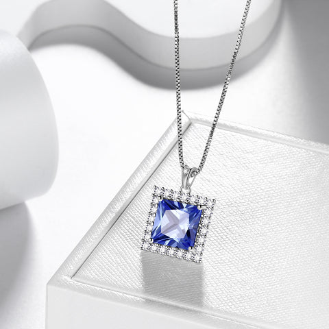 Collier avec pendentif en Tanzanite avec pierre de naissance carrée pour décembre, bijoux pour femmes et filles, cadeaux d'anniversaire en argent sterling