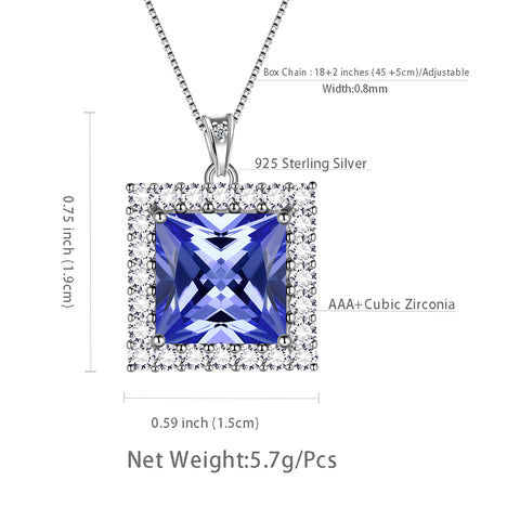 Collier avec pendentif en Tanzanite avec pierre de naissance carrée pour décembre, bijoux pour femmes et filles, cadeaux d'anniversaire en argent sterling