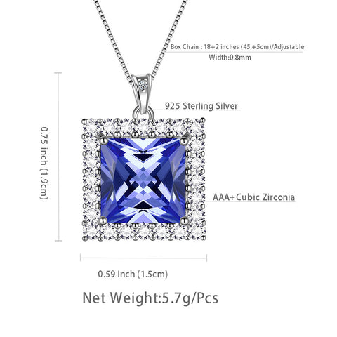 Square Birthstone December Tanzanite Necklace Pendant Sterling Silver - Necklaces - Aurora Tears