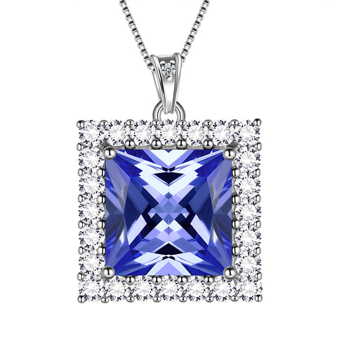Square Birthstone December Tanzanite Necklace Pendant Women Girls Jewelry Birthday Gifts Sterling Silver - Aurora Tears Jewelry