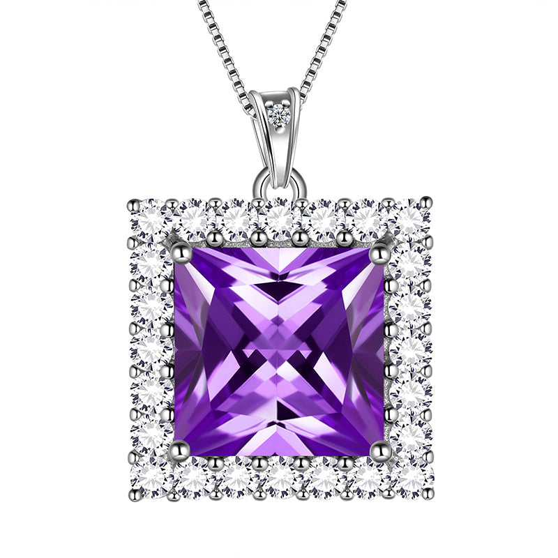 Square Birthstone Necklace Pendant Women Jewelry Birthday Gift 925 Sterling Silver - Aurora Tears