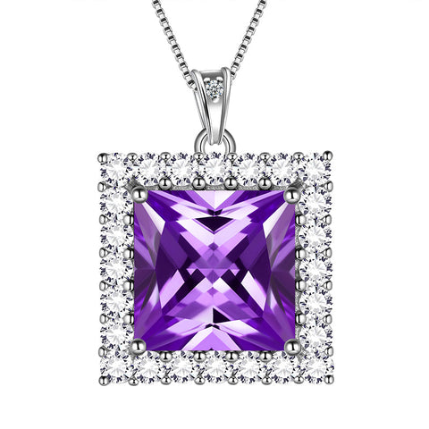 Square Birthstone Necklace Pendant Women Jewelry Birthday Gift 925 Sterling Silver - Aurora Tears