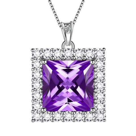Square Birthstone February Amethyst Necklace Pendant Sterling Silver