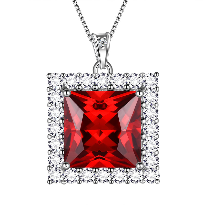 Square Birthstone January Garnet Necklace Pendant Women Girls Jewelry Birthday Gifts Sterling Silver - Aurora Tears Jewelry