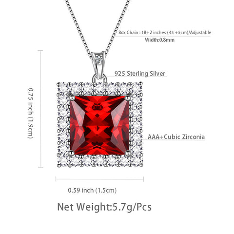 Square Birthstone January Garnet Necklace Pendant Sterling Silver - Necklaces - Aurora Tears
