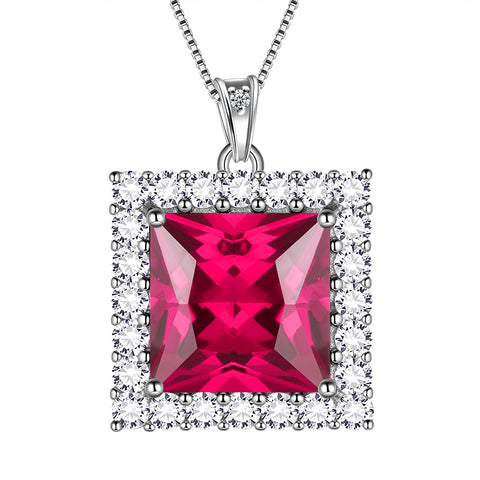 Square Birthstone July Ruby Necklace Pendant Sterling Silver