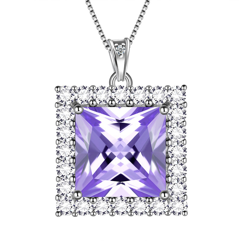 Square Birthstone June Alexandrite Necklace Pendant Women Girls Jewelry Birthday Gifts Sterling Silver - Aurora Tears Jewelry