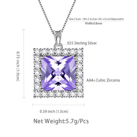Square Birthstone June Alexandrite Necklace Pendant Sterling Silver - Necklaces - Aurora Tears