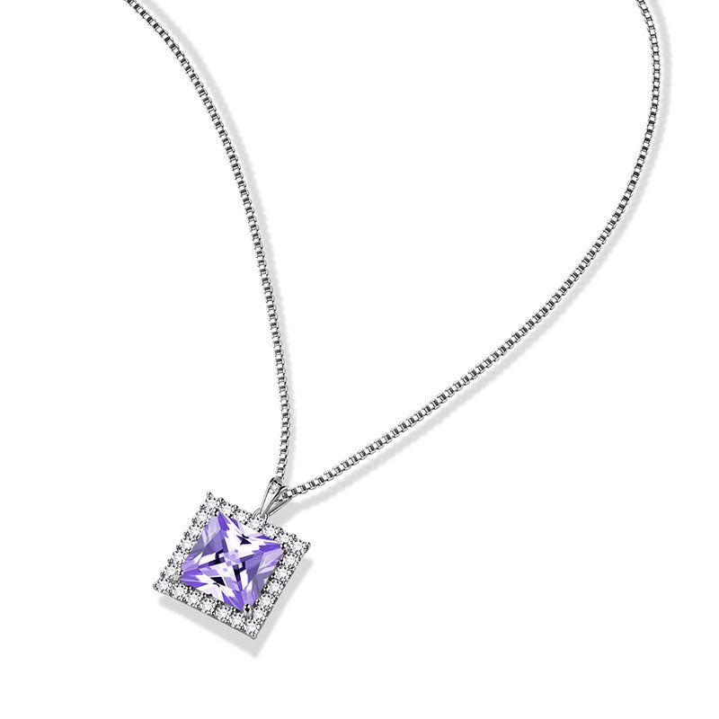 Square Birthstone June Alexandrite Necklace Pendant Sterling Silver - Necklaces - Aurora Tears